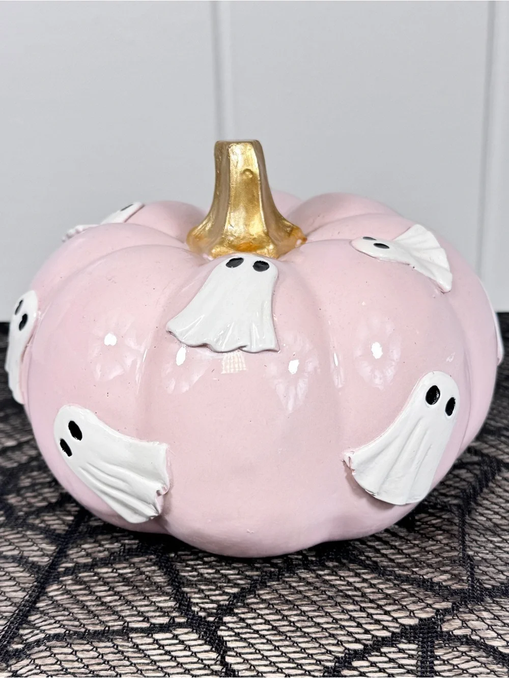 NEW Pink Pumpkin with Ghosts Halloween Decor